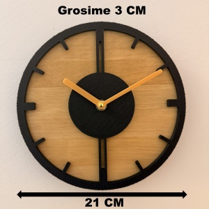 Ceas decorativ de perete, Mecanism SILENTIOS, DECORADI®, Diametru 21 cm, Cadran din LEMN NATURAL, Eco-friendly, Design Modern, Negru, Printat 3D din PLA ECO(plastic biodegradabil) - Img 2