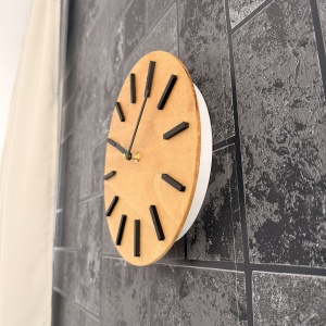 Ceas decorativ de perete, Mecanism SILENTIOS, DECORADI®, Diametru 25 cm, Cadran din LEMN NATURAL, Eco-friendly, Design Modern, Auriu, Printat 3D din PLA ECO(plastic biodegradabil) - Img 5