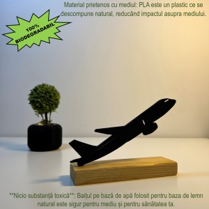 Decoratiune Casa, Avion – DECORADI®, Eco-friendly, Baza din Lemn Natural, Design Modern, Negru 10.5cm – Cadou sau decoratiune de interior ideala pentru iubitorii de aviatie, Printat 3D din PLA Eco (plastic biodegradabil) - Img 3