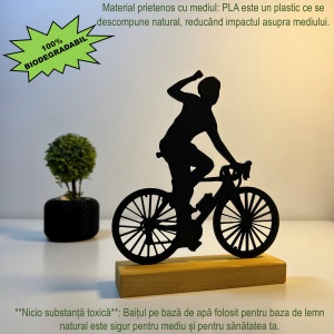 Decoratiune Casa, Biciclist – DECORADI®, Eco-friendly, Baza din Lemn Natural, Design Modern, Negru 18cm – Cadou sau Decoratiune de interior ideala pentru ciclisti, Printat 3D din PLA Eco(plastic biodegradabil) - Img 3