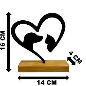 Decoratiune Casa, Caine si pisica in inimioara – DECORADI®, Eco-friendly, Baza din Lemn Natural, Design Modern, Negru 20cm – Cadou sau Decoratiune de interior ideala pentru iubitorii de animale, Printat 3D din PLA Eco (plastic biodegradabil) - Img 6