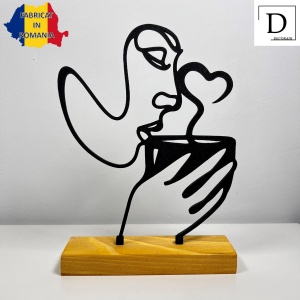 Decoratiune Casa, Chip feminin savurand din cafea – DECORADI®, Eco-friendly, Baza din Lemn Natural, Design Modern, Negru 20cm – Cadou sau Decoratiune de interior ideala pentru iubitorii de cafea, Printat 3D din PLA (plastic biodegradabil) - Img 2