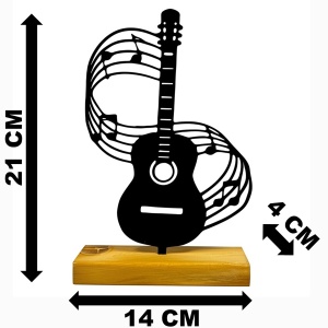 Decoratiune Casa, Chitara & Portativ – DECORADI®, Eco-friendly, Baza din Lemn Natural, Design Modern, Negru 21cm – Cadou sau decoratiune de interior ideala pentru iubitorii de muzica, Printat 3D din PLA Eco (plastic biodegradabil) - Img 6
