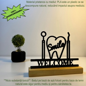 Decoratiune Casa, Dentist – DECORADI®, Eco-friendly, Baza din Lemn Natural, Design Modern, Negru 13cm – Cadou sau Decoratiune de interior ideala pentru Medic Stomatolog, Printat 3D din PLA Eco(plastic biodegradabil) - Img 3
