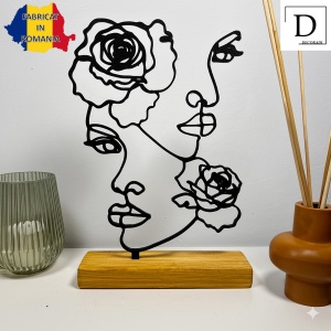 Decoratiune Casa, Gemene si trandafiri – DECORADI®, Eco-friendly, Baza din Lemn Natural, Design Abstract, Negru 21cm – Cadou sau Decoratiune de interior cu design modern, Printat 3D din PLA ECO (plastic biodegradabil) - Img 2