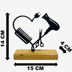 Decoratiune Casa, hair stylist – DECORADI®, Eco-friendly, Baza din Lemn Natural, Design Modern, Negru 14 cm – Cadou sau Decoratiune de interior ideala pentru frizeri, Printat 3D din PLA Eco (plastic biodegradabil) - Img 6