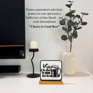 Decoratiune Casa, Halba cu Bere – DECORADI®, Eco-friendly, Baza din Lemn Natural, Design Abstract, alb / negru 17cm – Cadou sau Decoratiune de interior cu design modern, Printat 3D din PLA ECO (plastic biodegradabil) - Img 4