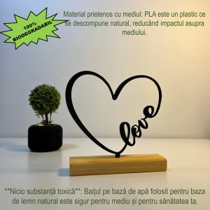 Decoratiune Casa, Inima LOVE – DECORADI®, Eco-friendly, Baza din Lemn Natural, Cadoul Perfect pentru persoana IUBITA, Negru 15 cm – Decoratiune de interior cu Design Modern, Printat 3D din PLA Eco (plastic biodegradabil) - Img 3
