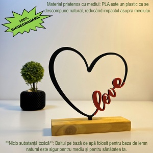 Decoratiune Casa, Inima LOVE – DECORADI®, Eco-friendly, Baza din Lemn Natural, Cadoul Perfect pentru persoana IUBITA, Negru / Rosu 15 cm – Decoratiune de interior cu Design Modern, Printat 3D din PLA Eco (plastic biodegradabil) - Img 3