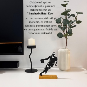 Decoratiune Casa, Jucator de baschet – DECORADI®, Eco-friendly, Baza din Lemn Natural, Design Abstract, Negru 20cm – Cadou sau Decoratiune de interior ideala pentru iubitorii de sport, Printat 3D din PLA Eco (plastic biodegradabil) - Img 4