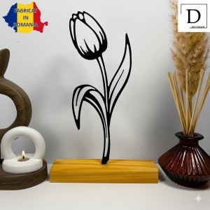 Decoratiune Casa, Lalea – DECORADI®, Eco-friendly, Baza din Lemn Natural, Cadou romantic pentru persoana IUBITA, Negru 22 cm – Decoratiune de interior cu Design Modern, Printat 3D din PLA Eco (plastic biodegradabil) - Img 2
