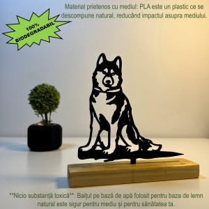 Decoratiune Casa, Lup – DECORADI®, Eco-friendly, Baza din Lemn Natural, Design Modern, Negru 16cm – Cadou sau Decoratiune de interior ideala pentru iubitorii de animale, Printat 3D din PLA ECO (plastic biodegradabil) - Img 3