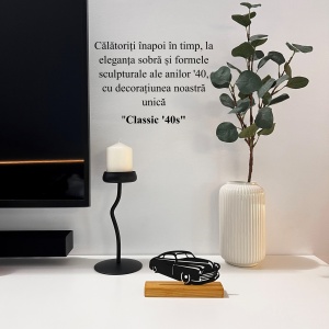 Decoratiune Casa, Masina Clasica Anii '40 – DECORADI®, Eco-friendly, Baza din Lemn Natural, Cadou sau Decoratiune de interior pentru ideala iubitorii de masini, Design Modern, Negru 9cm, Printat 3D din PLA Eco (plastic biodegradabil) - Img 4