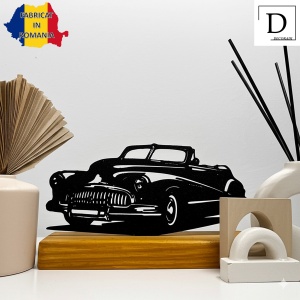 Decoratiune Casa, Masina Clasica Anii '50 – DECORADI®, Eco-friendly, Baza din Lemn Natural, Cadou sau Decoratiune de interior pentru ideala iubitorii de masini, Design Modern, Negru 9cm, Printat 3D din PLA Eco (plastic biodegradabil) - Img 2