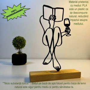 Decoratiune Casa, Momentul Meu – DECORADI®, Eco-friendly, Baza din Lemn Natural, Design Abstract, Negru 21.5cm – Cadou sau Decoratiune de interior cu design modern, Printat 3D din PLA Eco (plastic biodegradabil) - Img 3