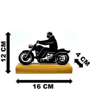Decoratiune Casa, Motociclist – DECORADI®, Eco-friendly, Baza din Lemn Natural, Design Modern, Negru 12cm – Cadou sau Decoratiune de interior ideala pentru iubitorii de Moto, Printat 3D din PLA ECO(plastic biodegradabil) - Img 6