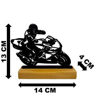 Decoratiune Casa, Motociclist – DECORADI®, Eco-friendly, Baza din Lemn Natural, Design Modern, Negru 13cm – Cadou sau Decoratiune de interior ideala pentru iubitorii de Moto, Printat 3D din PLA ECO(plastic biodegradabil) - Img 6