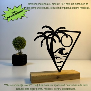 Decoratiune Casa, Peisaj Tropical – DECORADI®, Eco-friendly, Baza din Lemn Natural, Design Abstract, Negru 15cm – Cadou sau Decoratiune de interior ideala pentru iubitorii de natura, Printat 3D din PLA Eco(plastic biodegradabil) - Img 3