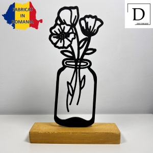Decoratiune Casa, Vaza cu flori – DECORADI®, Eco-friendly, Baza din Lemn Natural, Design Abstract, Negru 21cm – Cadou sau Decoratiune de interior ideala pentru iubitorii de natura, Printat 3D din PLA Eco(plastic biodegradabil) - Img 2