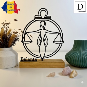 Decoratiune Casa, zodia BALANTA – DECORADI®, Eco-friendly, Baza din Lemn Natural, Design Abstract, Negru 18 cm – Cadou sau Decoratiune de interior cu design modern, Printat 3D din PLA Eco (plastic biodegradabil) - Img 3