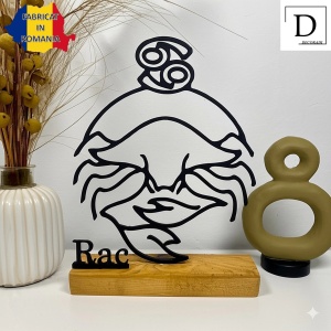 Decoratiune Casa, zodia RAC – DECORADI®, Eco-friendly, Baza din Lemn Natural, Design Abstract, Negru 19 cm – Cadou sau Decoratiune de interior cu design modern, Printat 3D din PLA Eco (plastic biodegradabil) - Img 2