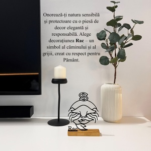 Decoratiune Casa, zodia RAC – DECORADI®, Eco-friendly, Baza din Lemn Natural, Design Abstract, Negru 19 cm – Cadou sau Decoratiune de interior cu design modern, Printat 3D din PLA Eco (plastic biodegradabil) - Img 4