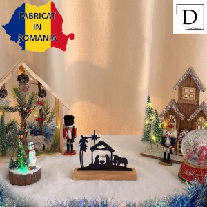Decorațiune Crăciun Nașterea Domnului– Eco-friendly, Baza din Lemn Natural, Negru 13cm, Handmade, Decor Interior Birou, Sufragerie, Cadou Crăciun, Printat 3D din PLA Eco (plastic biodegradabil), DECORADI® - Img 3