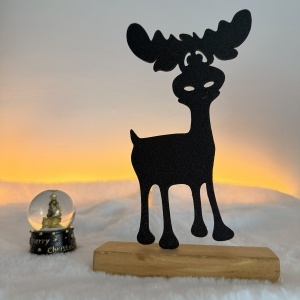 Decorațiune Crăciun, Ren – Eco-friendly, Baza din Lemn Natural, Negru, 21.5cm, Handmade, Decor Interior Birou, Sufragerie, Cadou Crăciun, Printat 3D din PLA Eco (plastic biodegradabil), DECORADI® - Img 2