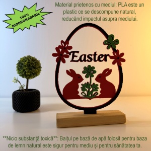 Decoratiune de Paste, Easter Egg, Eco-friendly, Baza din Lemn Natural, Multicolor, 20.5 cm, Handmade, Decor Interior Birou, Sufragerie, Cadou Paste, Printat 3D din PLA Eco (plastic biodegradabil), DECORADI® - Img 3