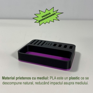 Organizator 4 Memorii USB, 4 Carduri SD, 3 Carduri MicroSD + Minitavita, Multifunctional, Mov/Negru, 9 X 7 cm, imprimat 3D din PLA (Bioplastic) - Img 3