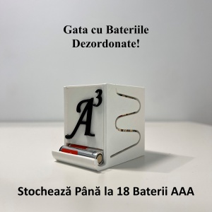 Organizator baterii AAA (LR3), Stocare pana la 18 Baterii AAA, alb, imprimat 3D din PLA (Bioplastic) - Img 2