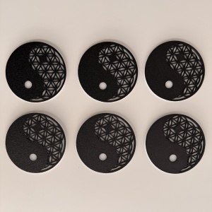 Set 6 suporturi / coastere pahare, Yin Yang, rotund, diametru 9 cm, alb / negru, cutie inclusa, imprimate 3D - Img 2