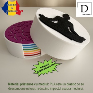 Set 7 suporturi / coastere pahare, Ceakre, rotund, diametru 10 cm, Multicolor, cutie inclusa, imprimate 3D - Img 2