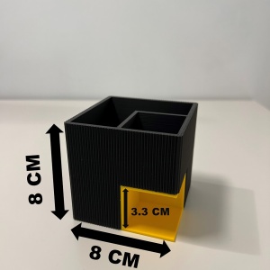 Suport articole birou 2 in 1, Multifunctional, Suport instrumente de scris si accesorii + compartiment inferior fix, Galben/Negru, 8 CM, imprimat 3D din PLA (Bioplastic) - Img 6