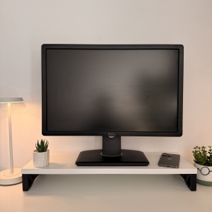 Suport monitor, 60 X 20 X 8 CM, Picioare printate 3D din PLA (Bioplastic), Alb, Panou din Pal - Img 1