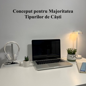 Suport pentru casti de birou cu tavita, Alb, Aluminiu eloxat, imprimat 3D din PLA (Bioplastic), Material moale - Img 4