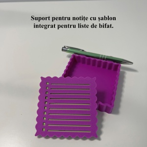 Suport pentru notite de birou cu spatiu dedicat pentru pixuri + sablon pentru liste personalizate, Mov,9.5 cm, imprimat 3D din PLA (Bioplastic) - Img 4