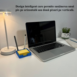 Suport pentru notite de birou cu spatiu dedicat pentru pixuri + sablon pentru liste personalizate, Albastru,9.5 cm, imprimat 3D din PLA (Bioplastic) - Img 6