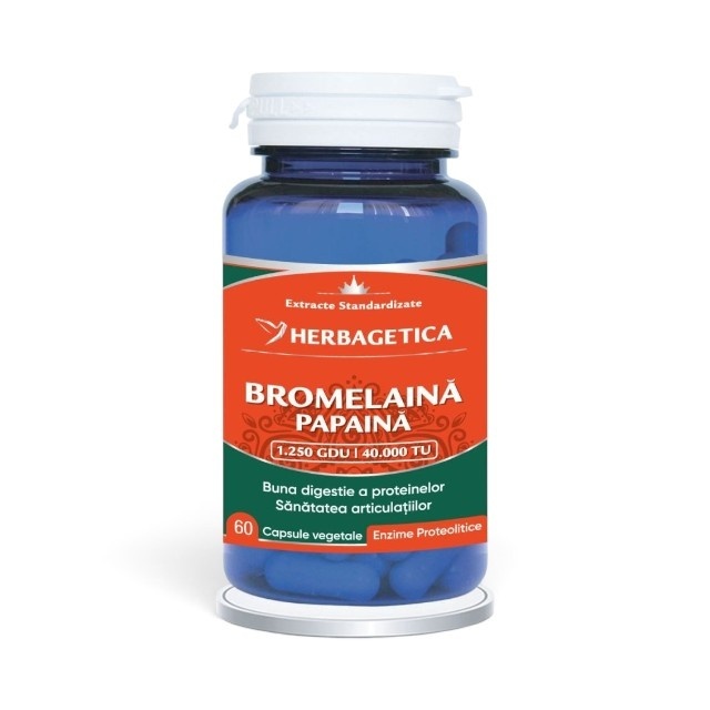 Bromelaină și Papaină, 60 capsule, Herbagetica