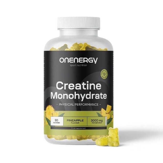 Creatină Monohidrat 3000 mg, supliment alimentar sub formă de jeleuri pentru susținerea forței musculare și a performanței fizice, cu aromă de ananas, 90 jeleuri, OnEnergy