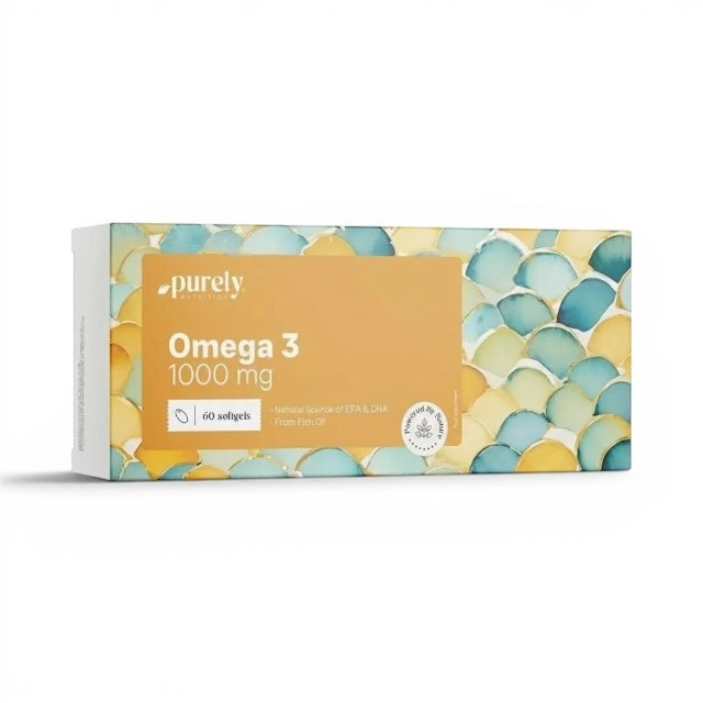 Omega 3 1000 mg, cu EPA, DHA și vitamina E, susține inima, creierul și vederea, 60 capsule moi, Purely Nutrition