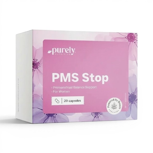 PMS Stop, susține echilibrul hormonal și emoțional, ajută la reducerea oboselii înainte și în timpul menstruației, 20 capsule, Purely Nutrition