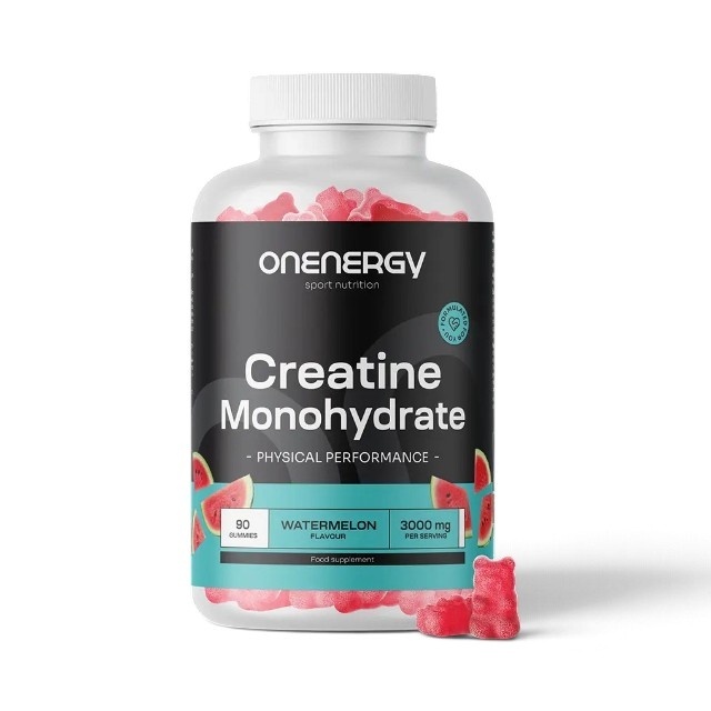 Creatină Monohidrat 3000 mg, supliment alimentar sub formă de jeleuri pentru susținerea forței musculare și a performanței fizice, cu aromă de pepene verde, 90 jeleuri, OnEnergy