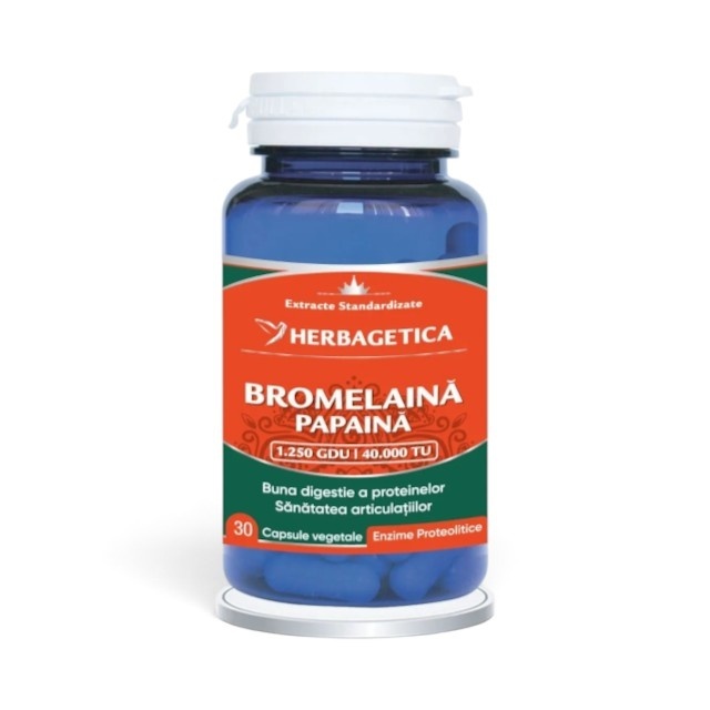 Bromelaină și Papaină, 30 capsule, Herbagetica