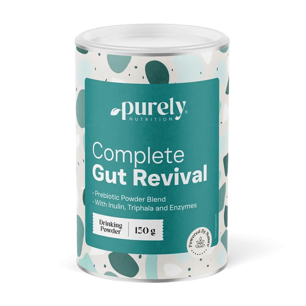 Complete Gut Revival, prebiotice și enzime digestive, susține flora intestinală, digestia și confortul intestinal, 150 g, Purely Nutrition