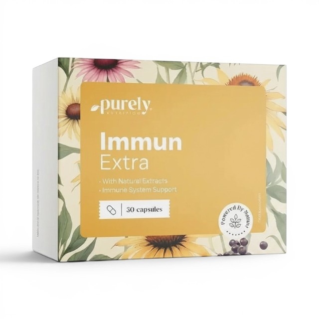Immun Extra, cu echinacee, soc, vitamina C, D3 și zinc, susține imunitatea și rezistența organismului, ajută la reducerea oboselii, 30 capsule, Purely Nutrition