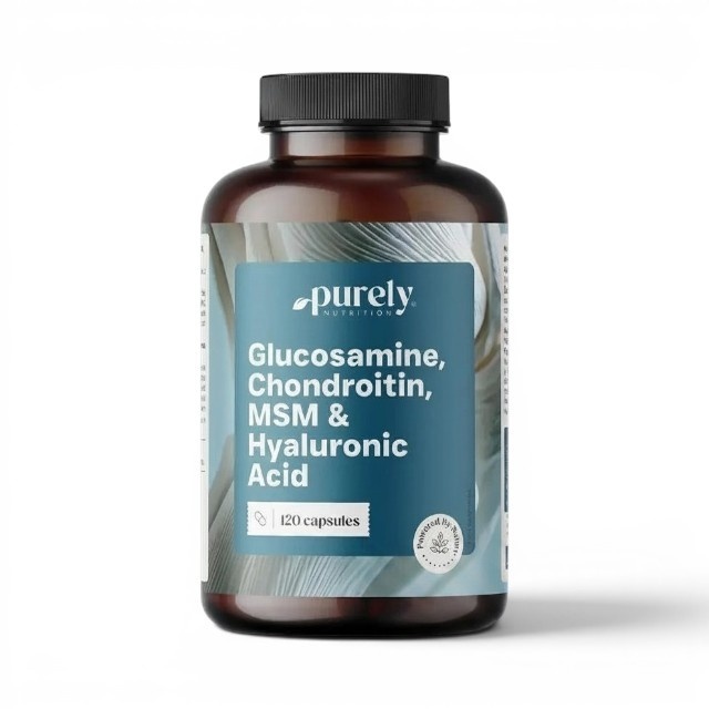 Glucosamine, Chondroitin, MSM & Hyaluronic Acid, susține articulațiile, cartilajele și mobilitatea, 120 capsule, Purely Nutrition