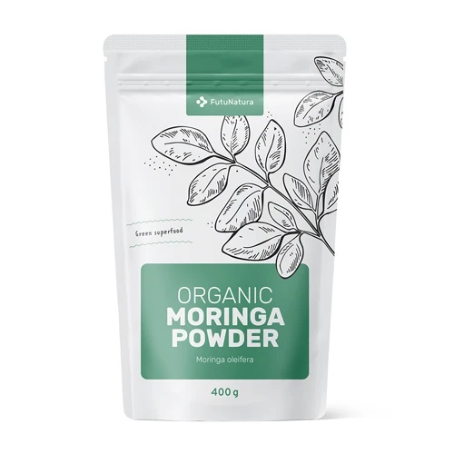 Organic Moringa Powder - Pulbere de Moringa, supliment alimentar destinat completării alimentației cu fibre și nutrienți de origine vegetală, 400 g pulbere, FutuNatura