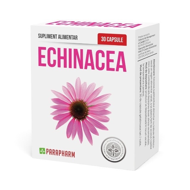 Echinacea 200 mg, susține imunitatea și rezistența organismului, 30 capsule, Parapharm