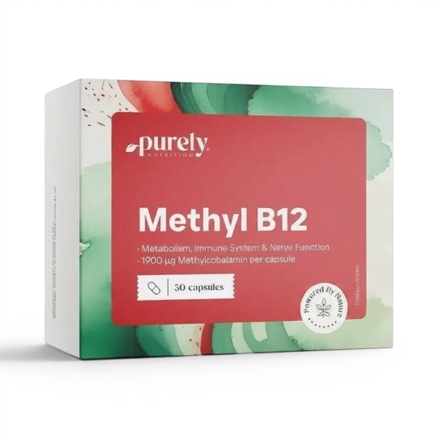 Vitamin B12 1900 µg, metilcobalamină, ajută la reducerea oboselii, susține energia și sistemul nervos, 30 capsule, Purely Nutrition